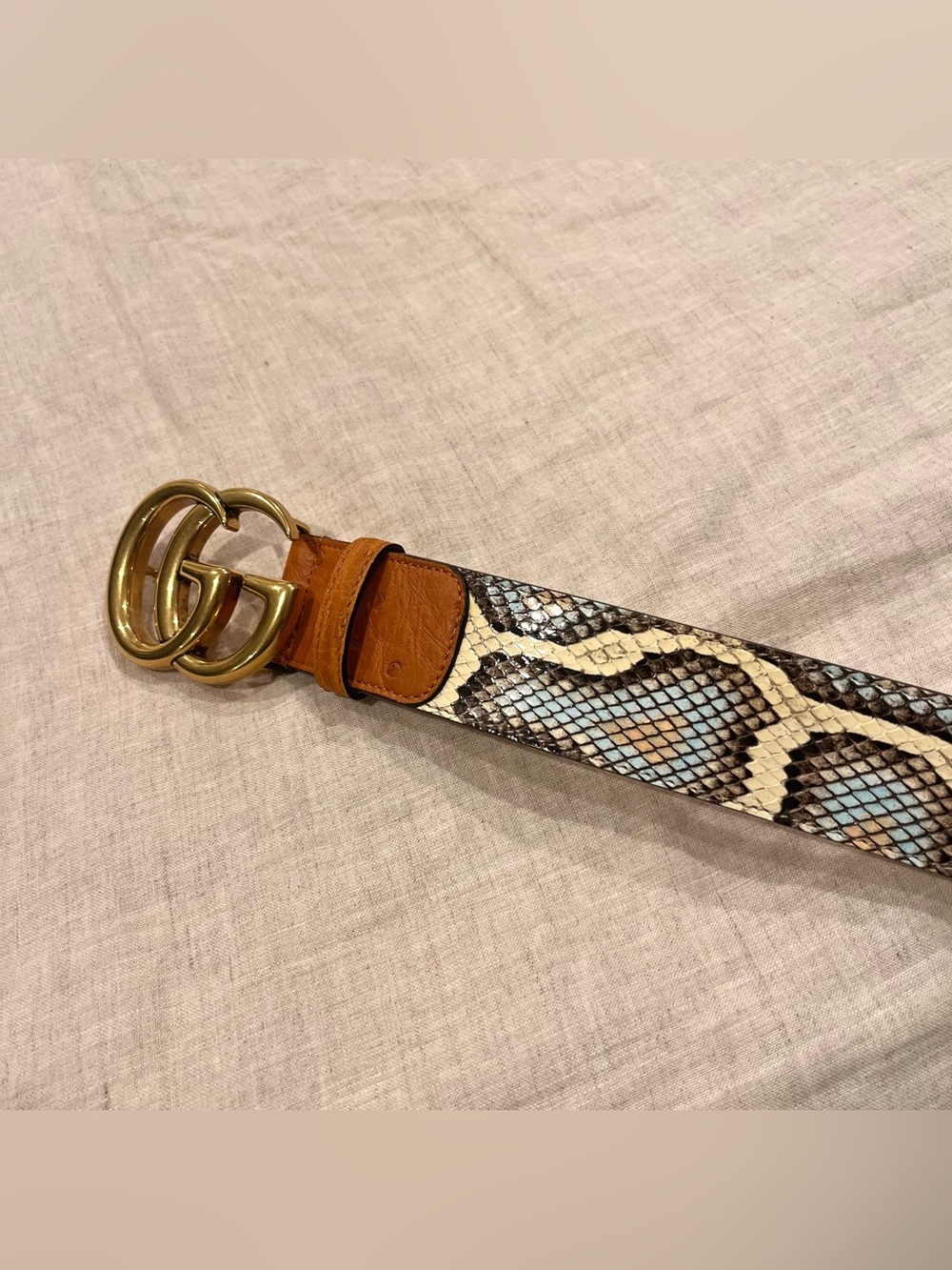 Gucci $2400 Exotic Ostrich/Python GG Marmont Belt, Size 70, 400593 - Picture 7 of 15